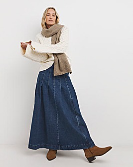 Indigo Maxi Pleat Detail Denim Skirt