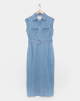 Blue Cap Sleeve Utility Midi Dress