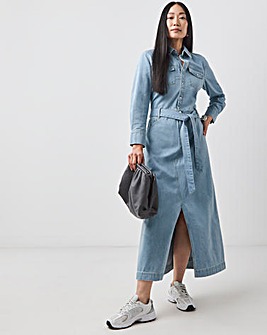 Light Wash Denim Maxi Shirt Dress