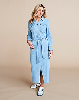 Light Wash Denim Maxi Shirt Dress