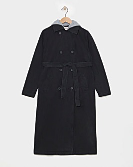 Black Denim Hooded Trench