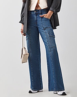 Blue Classic Cargo Wide Leg Jeans