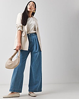 Light Blue Pleat Front Wide Leg Jean