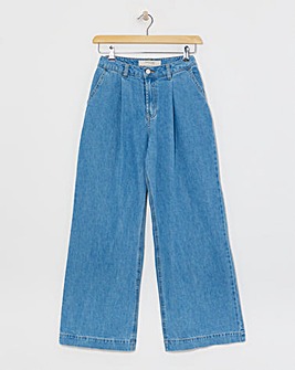 Light Blue Pleat Front Wide Leg Jeans