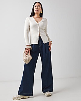 Mid Blue Pleat Front Wide Leg Jean