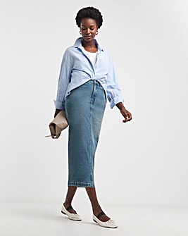 24/7 Blue Midi Denim Skirt