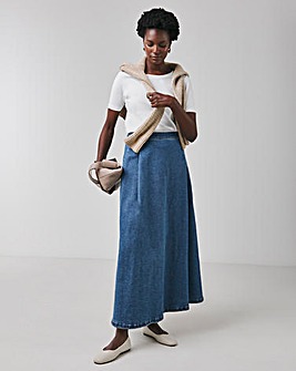 Denim Blue Full Pleat Skirt