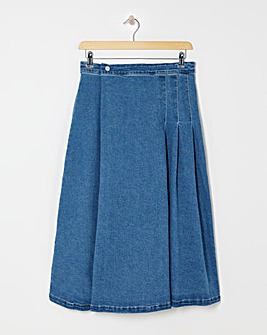Denim Blue Full Pleat Denim Skirt