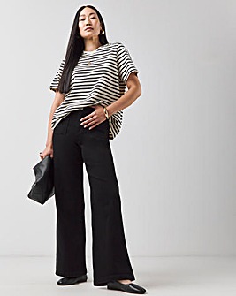 Black Pocket Front Wide Leg Jeans