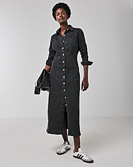 Black Fitted Denim Shirt Dress