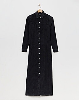 Black Fitted Denim Shirt Dress