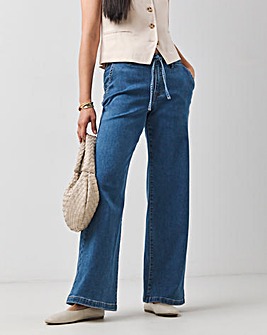 Mid Blue Cosy Wide Leg Jeans