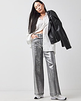 Silver Coated Metallic Wide Leg Jeans