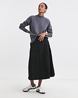 Denim Black Full Pleat Denim Skirt