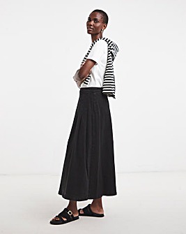 Denim Black Full Pleat Denim Skirt