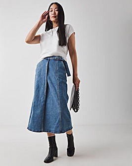 Light Blue Wrap Midi Skirt