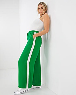 Green Shirred Waist Side Stripe Trousers