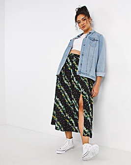 Floral Print Side Split Midi Skirt