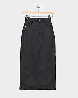 Black Coated Denim Skirt