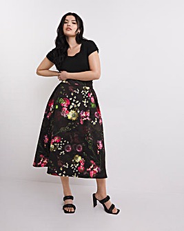 Flourish Black Floral Scuba Prom Skirt