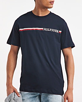 Tommy Hilfiger Striped Chest Logo Navy T-Shirt