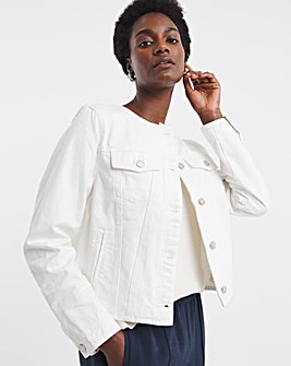 White Collarless Denim Jacket