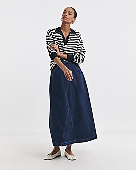 Indigo Raw Edge A Line Denim Skirt