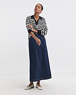 Indigo Raw Edge A Line Denim Skirt