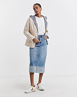 Light Blue Turn Up Midi Denim Skirt