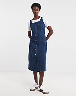 Indigo Denim Button Front Apron Dress