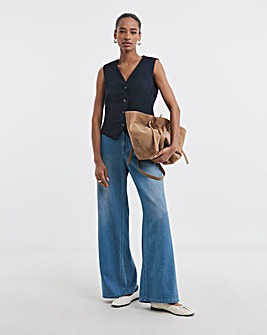 Mid Blue Premium Drape Wide Leg Jeans