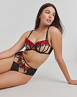 Ann Summers Caged Rose DD+ Balcony Wired Bra Black/Red