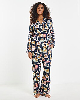 Chelsea Peers Jersey Lounging Dogs Print Pyjama Set