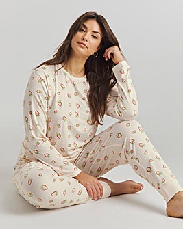 Chelsea Peers Jersey Disty Strawberry Print Crew Pyjama Set