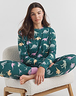 Chelsea Peers Jersey Disty Dinosaur Print Crew Pyjama Set