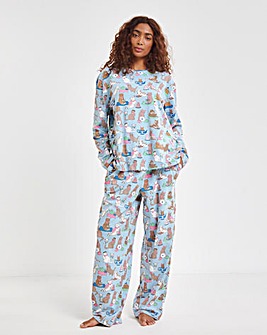 Chelsea Peers Jersey Cats Tea Party Print Crew Pyjama Set