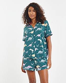 Chelsea Peers Jersey Ditsy Dinosaur Print Short Pyjama Set