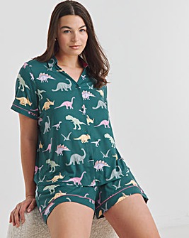 Chelsea Peers Jersey Ditsy Dinosaur Print Short Pyjama Set