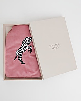 Chelsea Peers Velour Embroidered Zebra Hot Water Bottle Pink