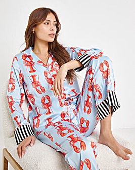 Chelsea Peers Woven Satin Lobster Stripe Pyjama Set