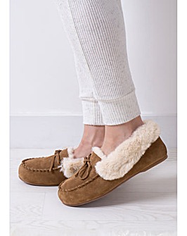 totes Ladies Real Suede Fur Lined Moccasin