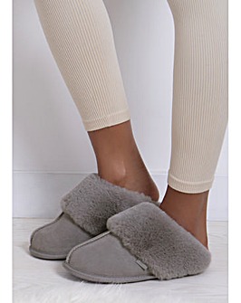 totes Ladies Real Suede Mule with Fur Cuff