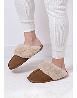 totes Ladies Real Suede Mule with Fur Cuff