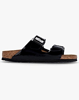 Birkenstock Arizona Birko-Flor Black Patent Two Bar Mules Narrow Width