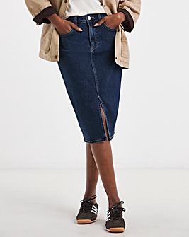 Mid Blue Over The Knee Denim Skirt