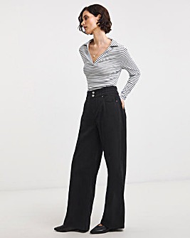 Black Elasticated Wide Leg Jeans