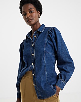 Pure Cotton Mid Blue Volume Sleeve Denim Top