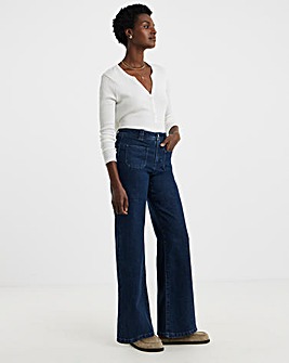 Indigo Pocket Front Wide Leg Jean