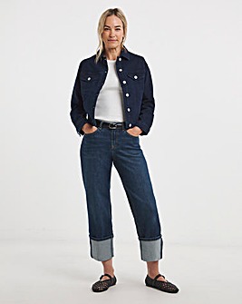 Dark Blue Turn Up Straight Leg Jean