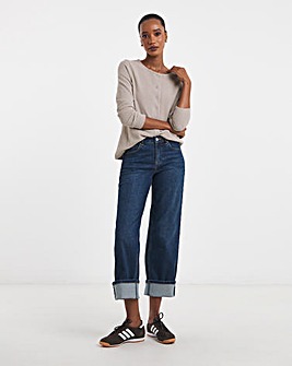 Dark Blue Turn Up Straight Leg Jean